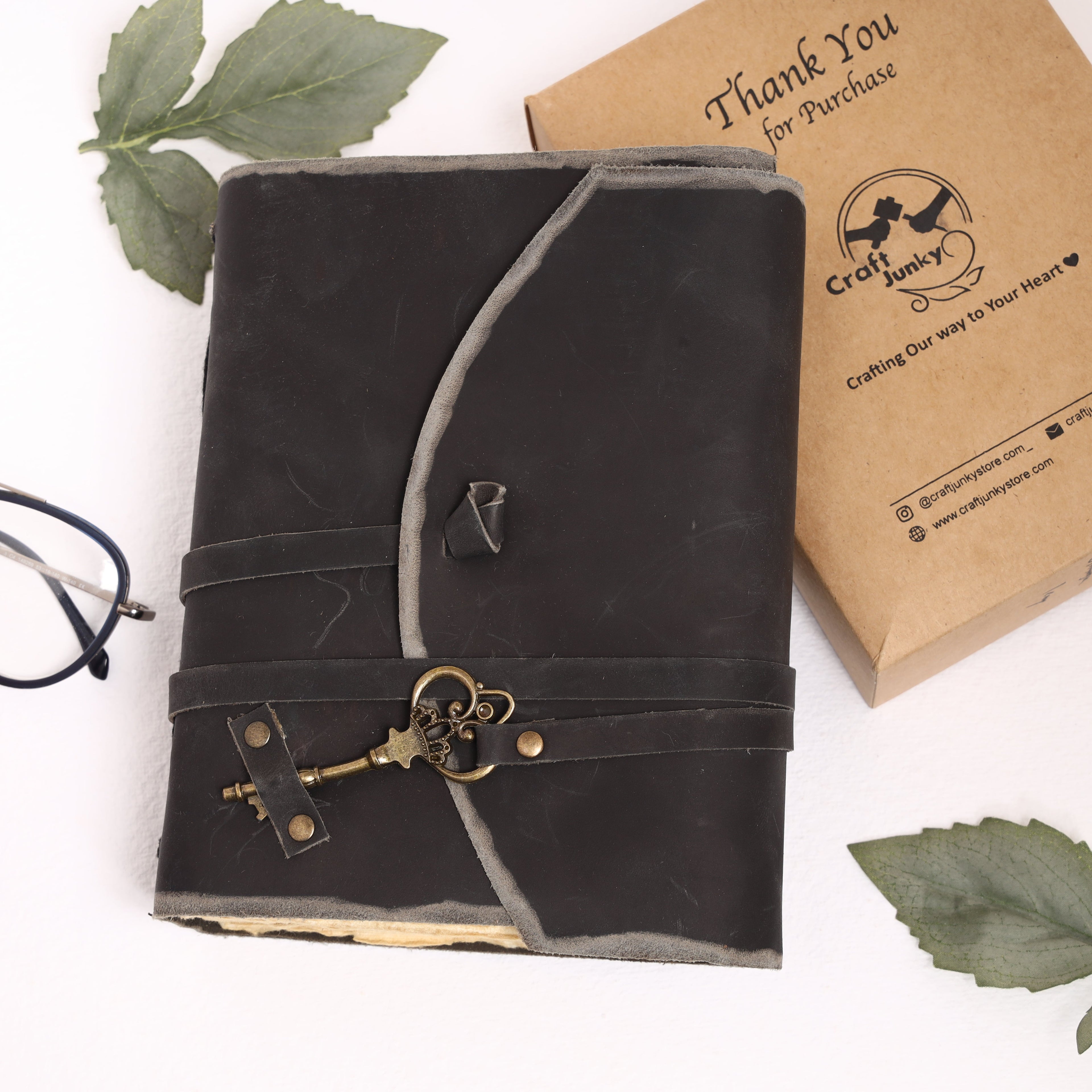 Vintage Leather Bound Grimoire Journal with Key 6*8 Size