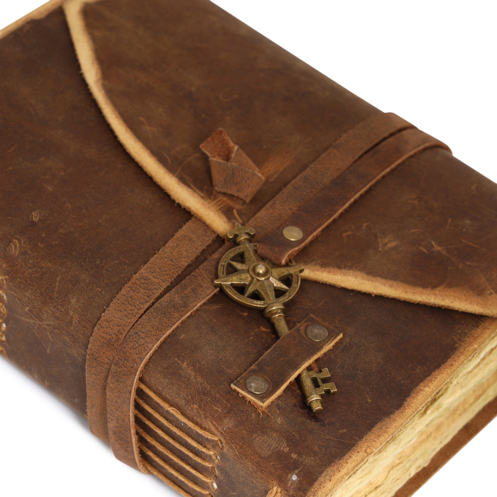 Vintage Leather Bound Grimoire Journal with Key 6*8 Size