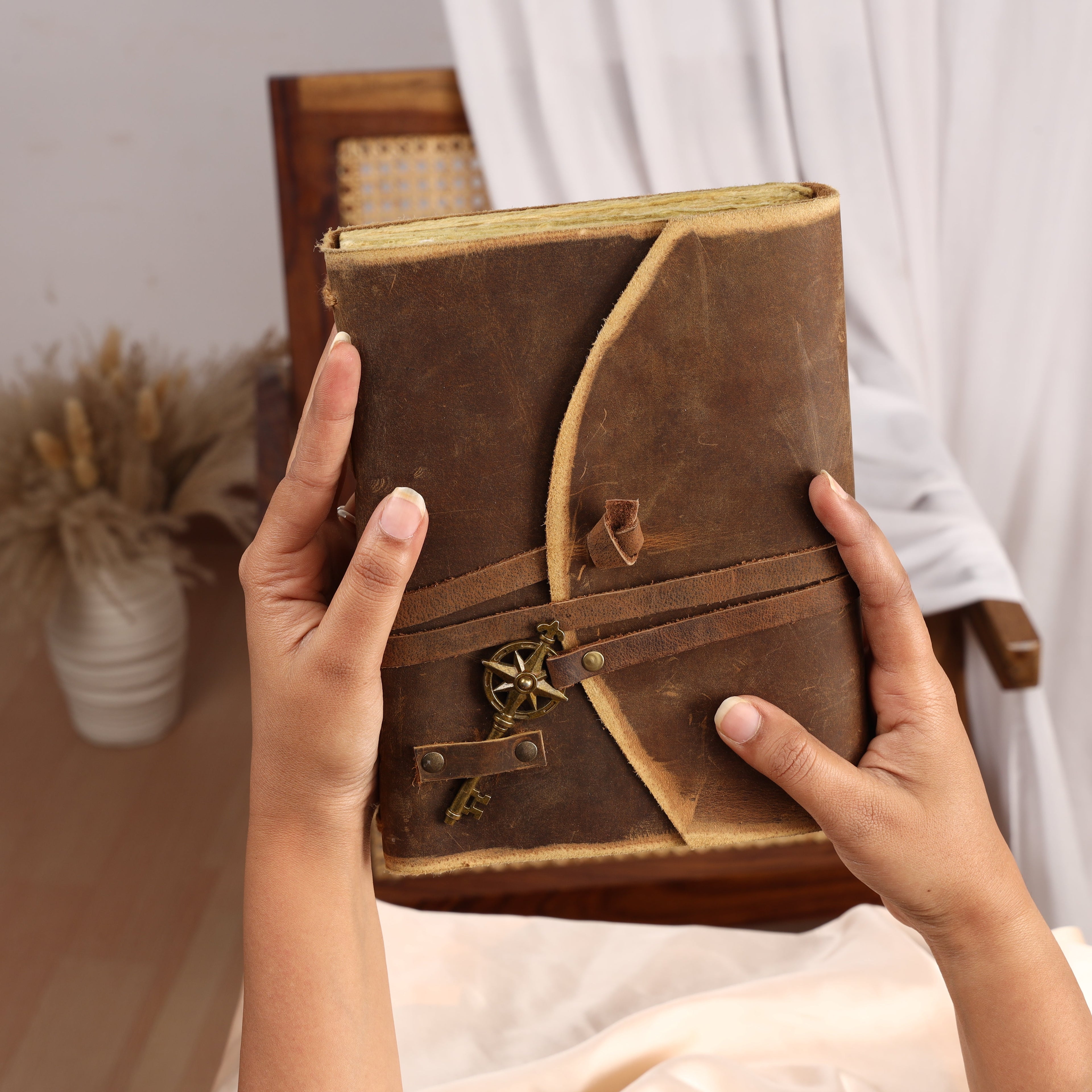 Vintage Leather Bound Grimoire Journal with Key 6*8 Size