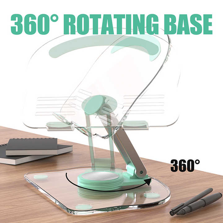 NNEDSZ Pink Acrylic Foldable Tablet and Phone Stand - 360° Rotation, Anti-Slip Design, Lightweight and Compact-1