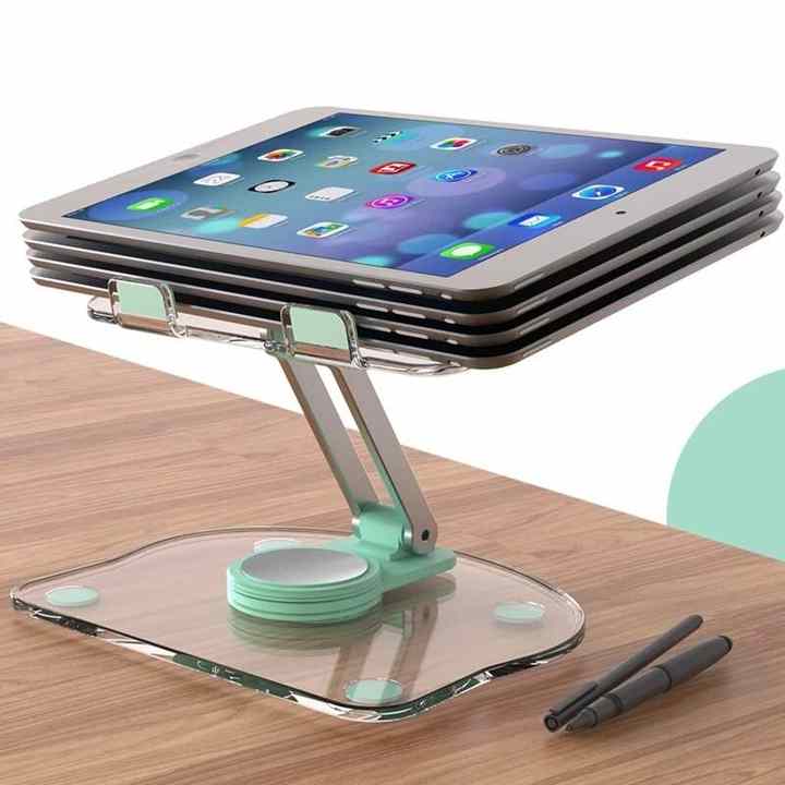 NNEDSZ Pink Acrylic Foldable Tablet and Phone Stand - 360° Rotation, Anti-Slip Design, Lightweight and Compact-2