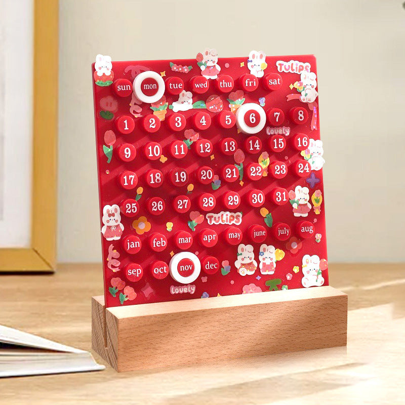 NNEDSZ Red DIY Ring Perpetual Calendar - Creative Acrylic Desktop Calendar with Adjustable Rings-0